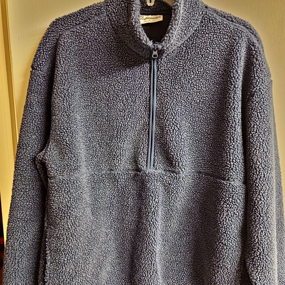 No Boundaries Men's Zip Up Blue Sweater, LOOKS GRAY BUT IS DEF BLUE